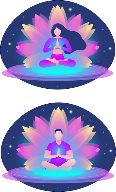 Vector yoga lotus pose man and woman