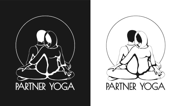 Yoga man en vrouw in yoga houding set schets