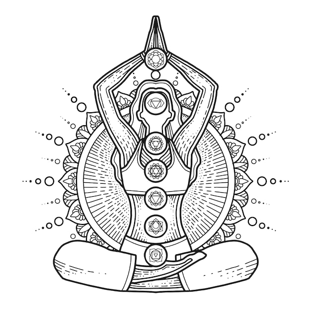 Disegno di mandala yoga, disegno da colorare per adulti o t-shirt