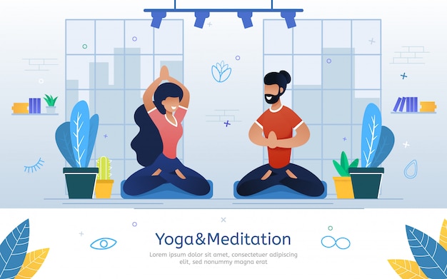 Yoga and meditation courses flat vector banner