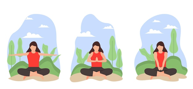 Vector yoga meditation flat bundle design illustration