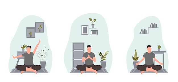 Yoga meditation flat bundle design illustration