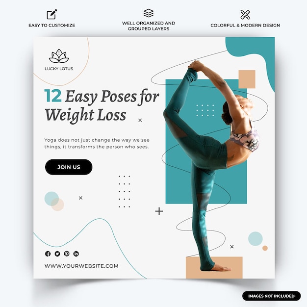 Vettore yoga meditazione instagram post web banner template vettore vettore premium