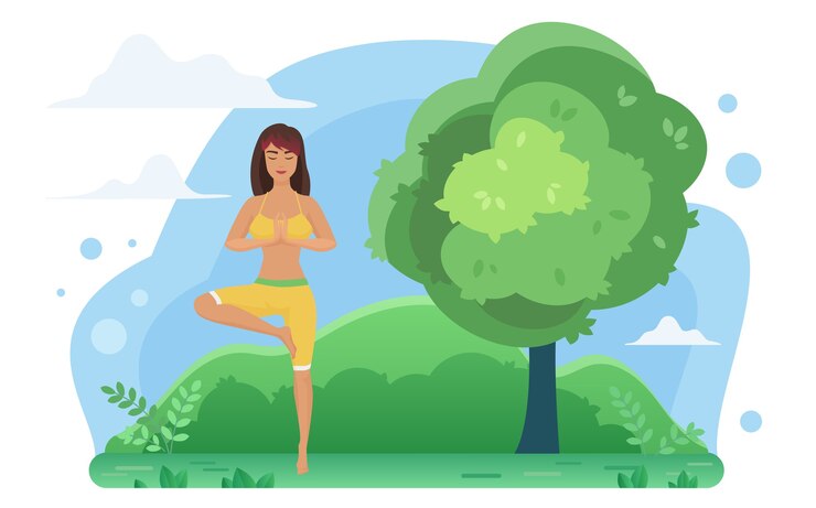 Vector yoga meditation in nature illustration.