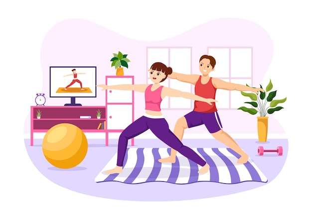 Yoga and Meditation Practices Illustration for Web Banner or Landing Page in Cartoon Hand Drawn