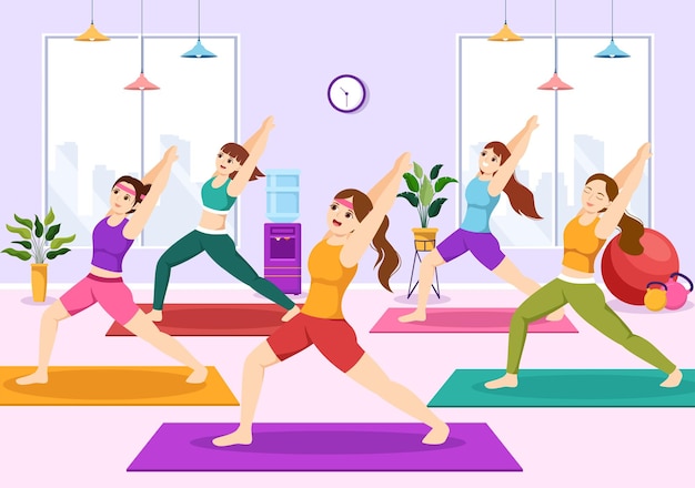 Vector yoga and meditation practices illustration for web banner or landing page in cartoon hand drawn