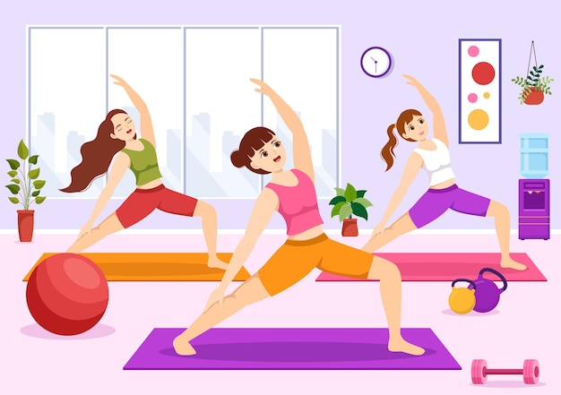 Vettore illustrazione delle pratiche di yoga e meditazione per banner web o pagina di destinazione in cartoni animati disegnati a mano