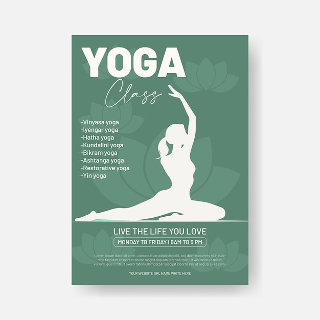 yoga and meditation print flyer or poster template with yoga girl illustration background