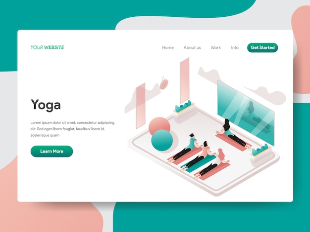 Yoga and meditation room isometric illustration. landing page