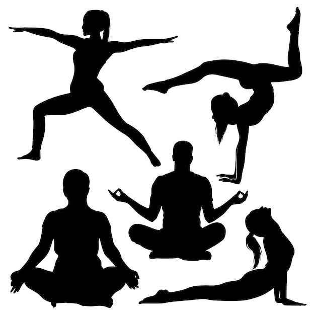 Vector yoga or meditation silhouettes vector illustration