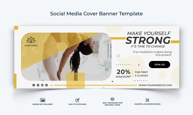 yoga and meditation social media facebook cover banner template premium vector