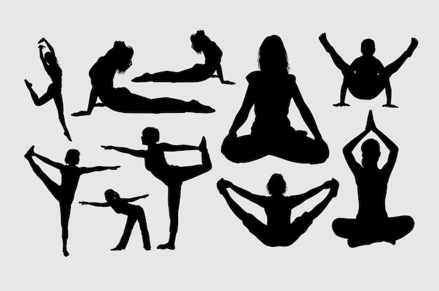 Vettore yoga e meditazione silhouette sportiva