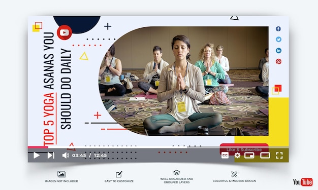 Modello di anteprima di youtube per yoga e meditazione vector premium