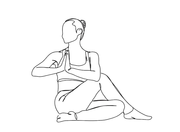 Yoga meisje enkele lijn kunst tekening gaat door met lijn vectorillustratie