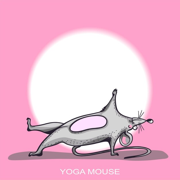 Yoga muis stripfiguur beoefenen van yoga muis tekenset positieve rat illustratie voor een auto of kleding vectorillustratie