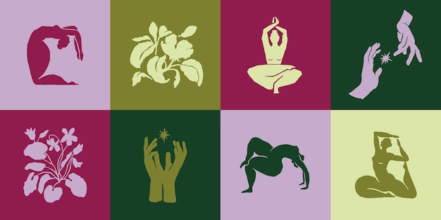 Vector yoga and nature art vector illustration set