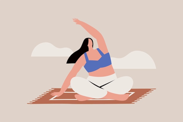 Vector yoga on nature outdoor relaxation vector illustration