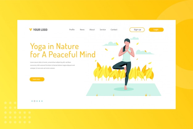 Yoga in nature for a peaceful mind illustration on landing page