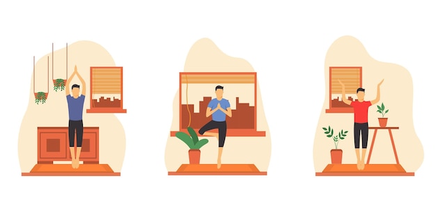 Yoga Oefening Platte Bundel Ontwerp Illustratie