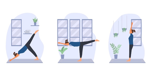 Yoga Oefening Platte Bundel Ontwerp Illustratie