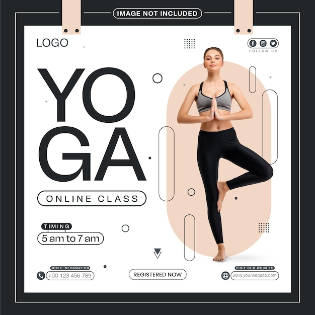 Vettore progettazione del modello di post sui social media di yoga online class