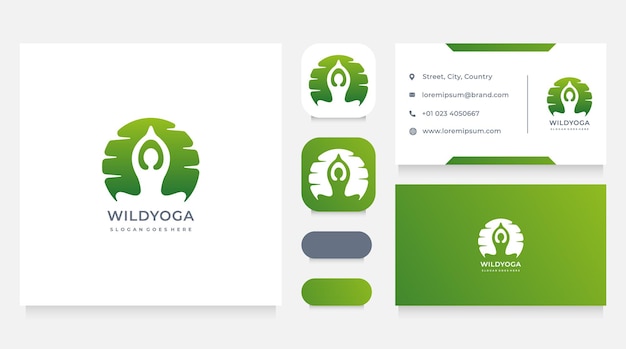 Vector yoga outdoors logo and business card design template