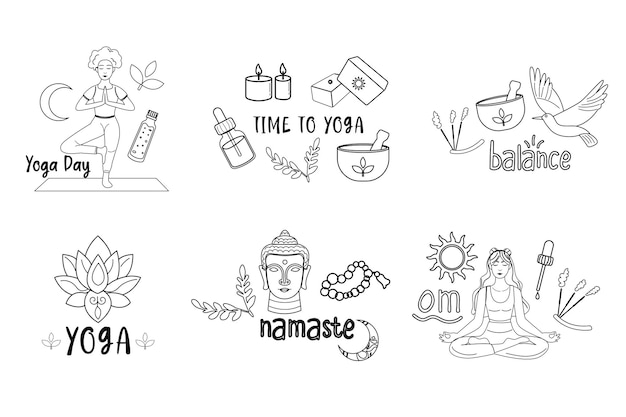 Yoga outline concept with lettering Badge label with lettering