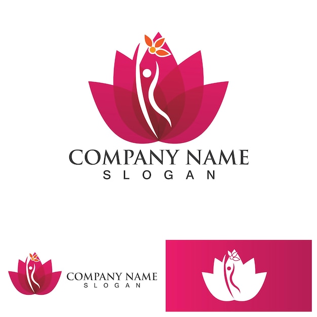 Yoga people lotus flower logo icon design template