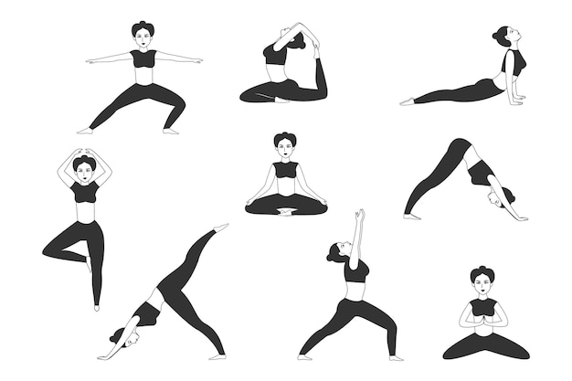 Yoga pilates set of icons on isolated white background Flat vector illustration