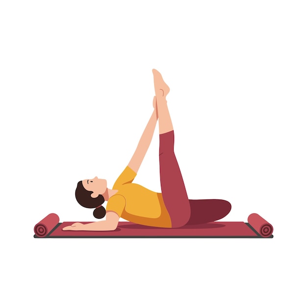 yoga pose illustration featuring a woman stretching in flat vector art
