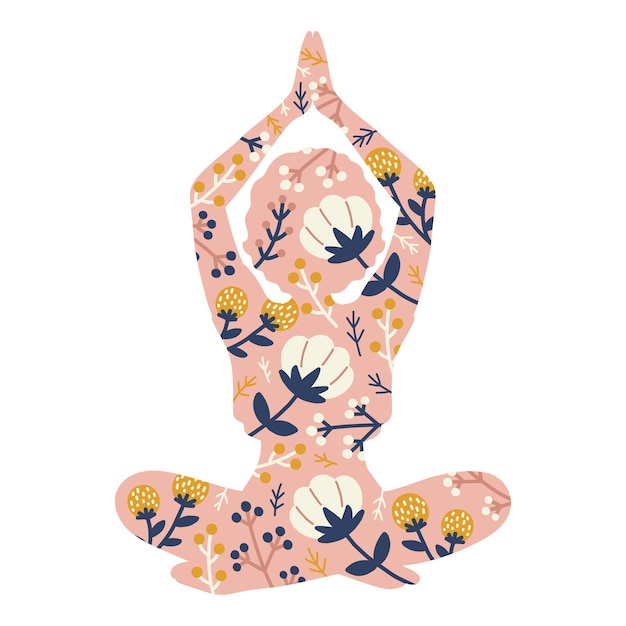 Vector a yoga pose with a flower pattern on the front.