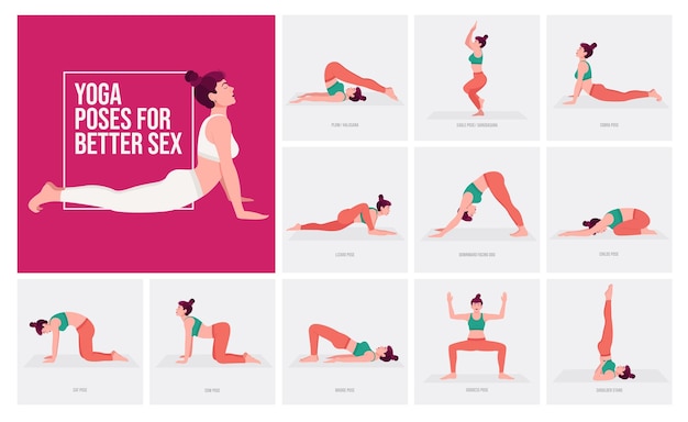 Vector yoga poses for better sex young woman practicing yoga poses