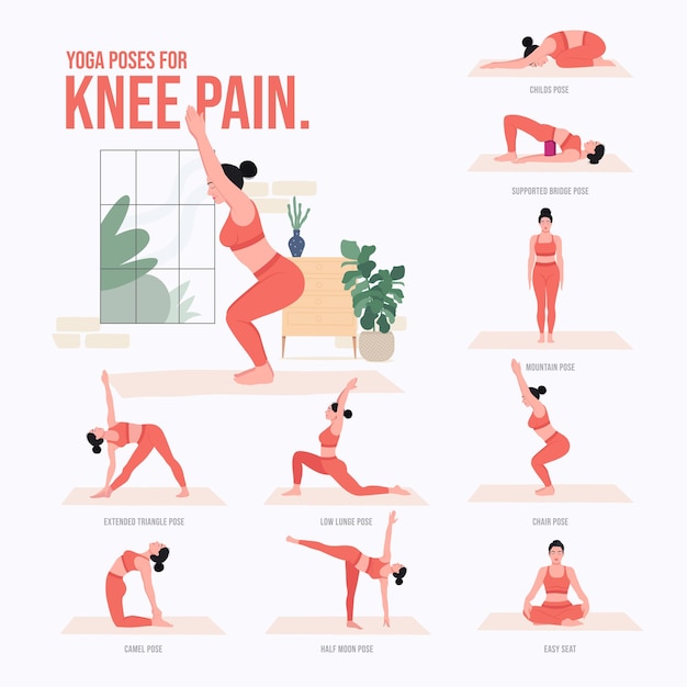 Premium Vector  Yoga poses for knee pain young woman practicing