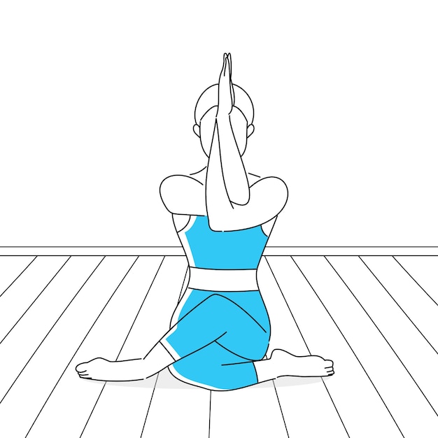 Yoga poses meditating in yoga young woman doing yoga fitness exercises Healthy lifestyle Vector illustration