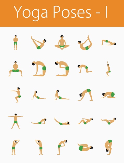 Vector yoga poses set icons
