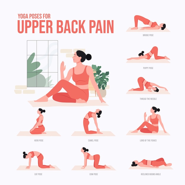 Premium Vector  Yoga poses for upper back pain young woman practicing yoga  pose woman workout fitness