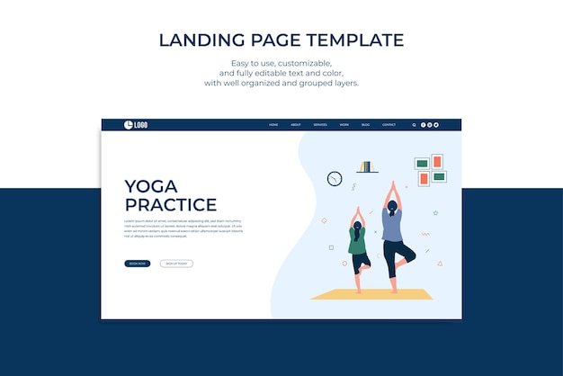 Vector yoga practice landing page template