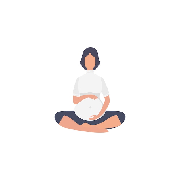 Yoga for pregnant women Happy pregnancy Isolated on white background Vector illustration in cartoon style