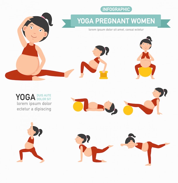 Yoga pregnant women healthcare infographics. vector