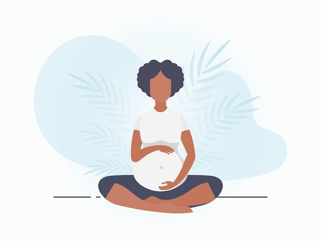 Yoga for pregnant women Yoga and sports for pregnant women Banner in blue tones for you Vector illustration in cartoon style