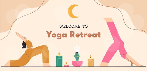 Vector yoga retreat spiritual practice and meditation banner vector hand drawn cartoon illustration