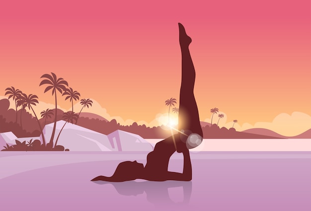 Vector yoga sport fitness vrouw oefening training silhouetten meisje