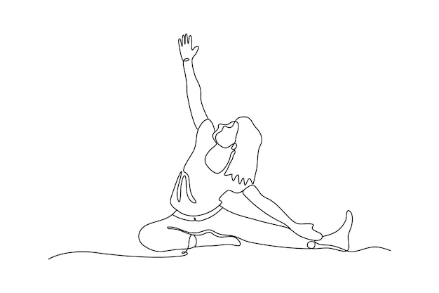 Disegno dell'illustrazione di vettore della linea della donna di sport di yoga