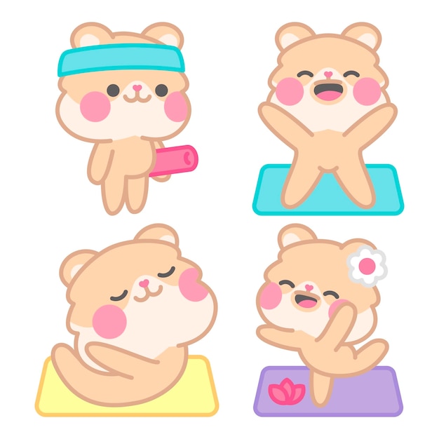 Yoga stickers collection with kimchi the hamster