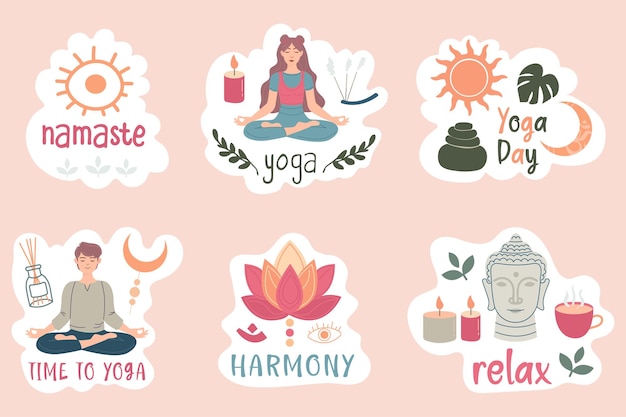 Yoga stickers concept with lettering Badge label with lettering