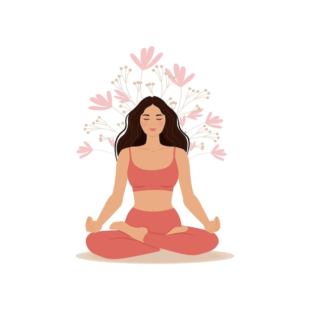 Yoga studio the girl sits in the lotus position vector illustration in flat style