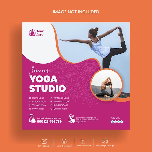 Yoga studio instagram post e design del modello di post di facebook