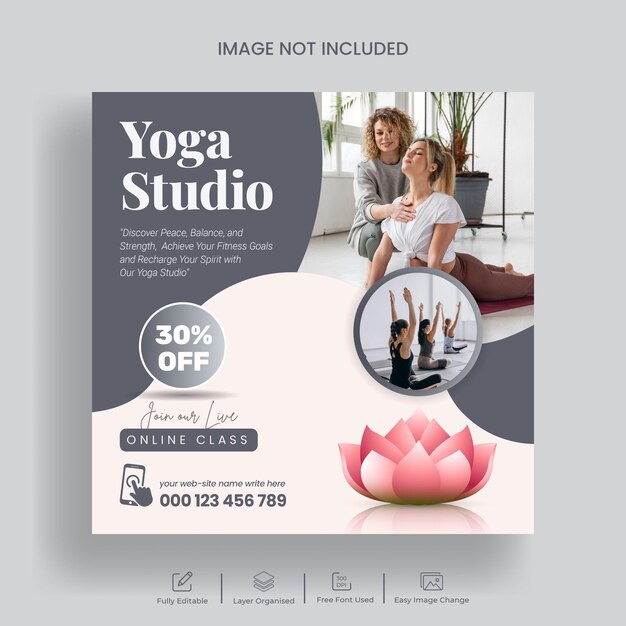 Yoga studio social media post and Instagram post template design