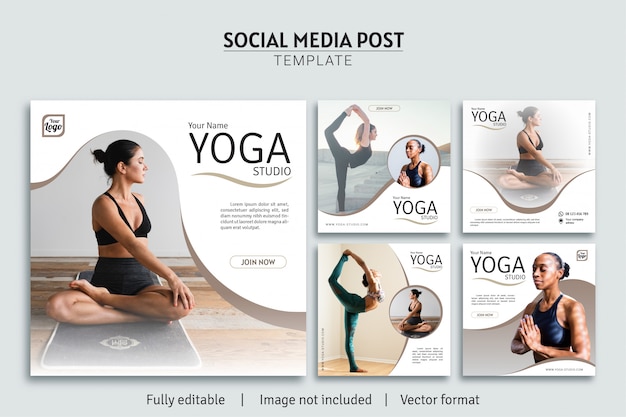 Vettore collezione premium di yoga studio social media post design modello