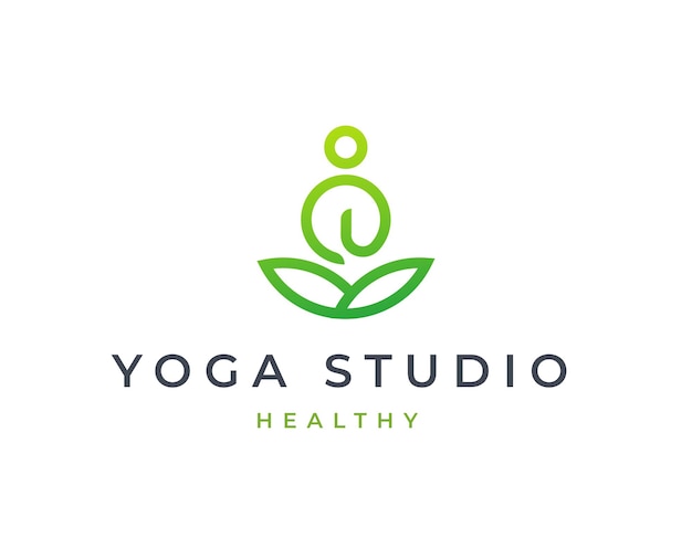 Yoga studio wellness logo with clean and elegant lines style design vector illustration